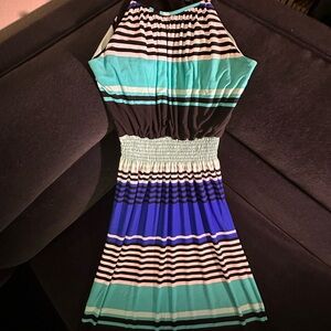GORGEOUS Striped Sleeveless Dress - Black, Blue, Green